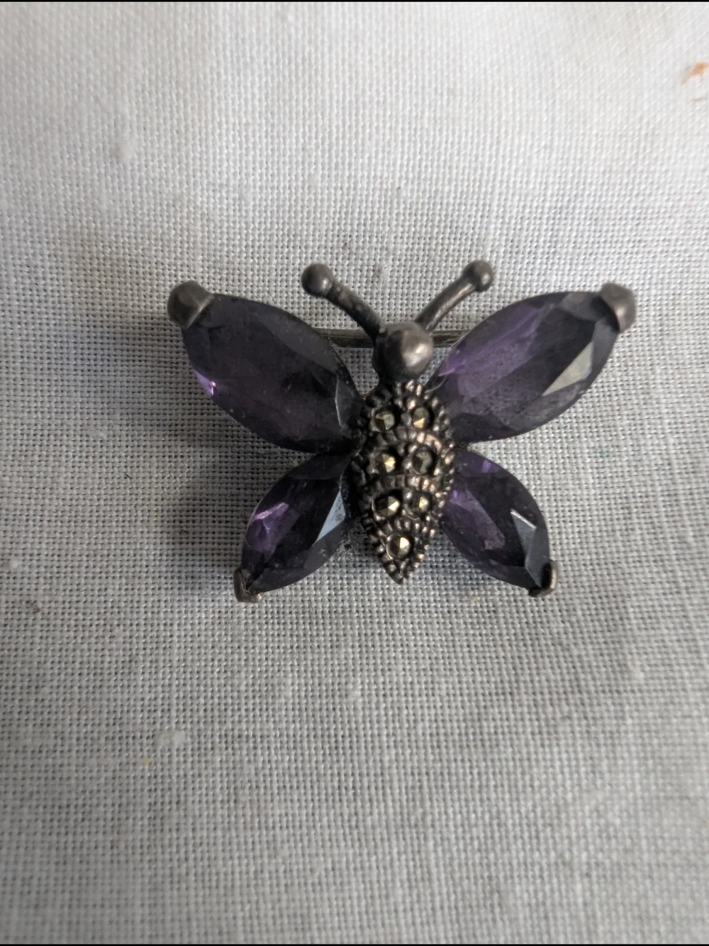 Purple Crystal Amethyst Marcasite Sterling Silver Tiny Butterfly Brooch